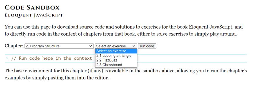 Eloquent JavaScript Code Sandbox